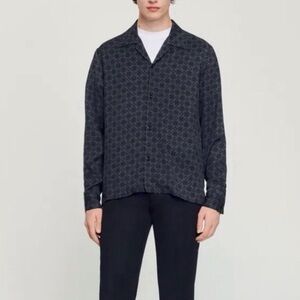 SANDRO Paris Geometric Print Men’s Button Down Shirt Grey/black